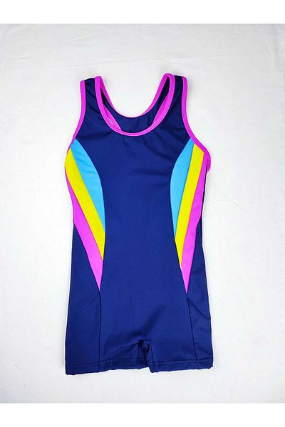 Lio20 Girl's Lycra Shorts Swimsuit-Navy Blue-Age 7-16