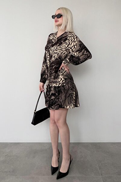 Madmext Vizon Desenli Düğmeli Kısa Kadın Elbise MG2432