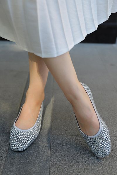 Sibel Shoes Samuel Silver Crystal Stone Detailed Ballerinas