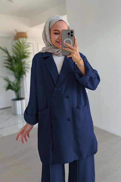 Ka Hijab Casual Jacket&Pants Double Suit - Navy Blue