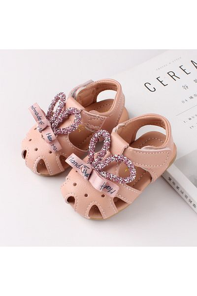 Superbaby Powder pink sandals for girls - Rhinestone earrings