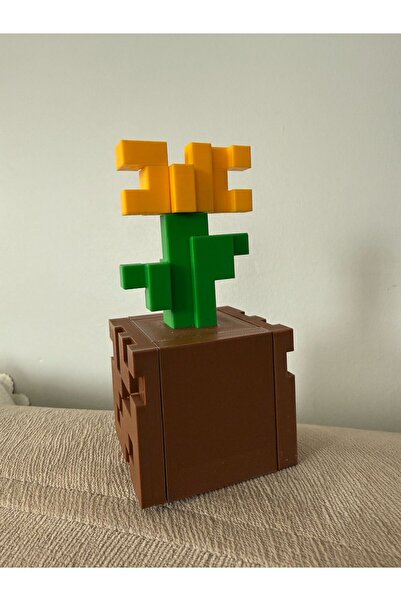 MYA DESİGN JEWERLY 3D Mine Craft Saksı ve Çiçek Süs Hediyelik Puzzle Çiçek