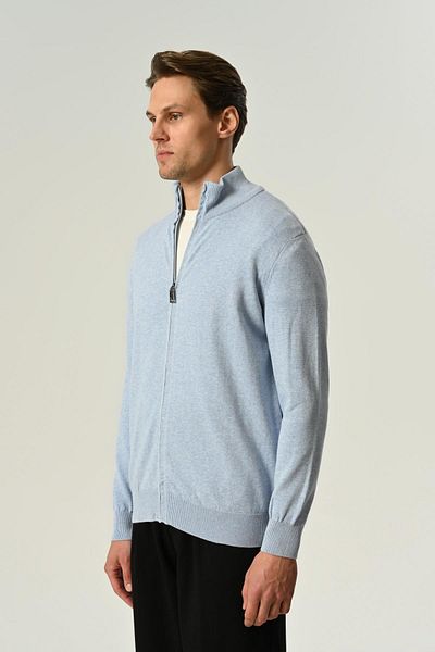 MFY Fashion Men's 100% Cotton Thin Knitwear Sweater Full Zipper Standard Fit Regular Cut Light Blue