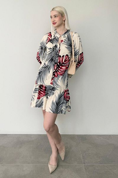 Madmext Red Patterned Buttoned Short Women's Dress Mg2432