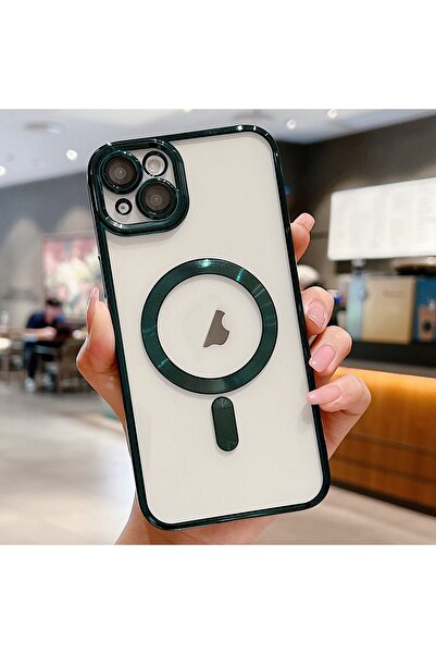 PSGT Apple Iphone 14 Kılıf Magsafe Kamera Lensli Korumalı Şeffaf Silikon Kapak