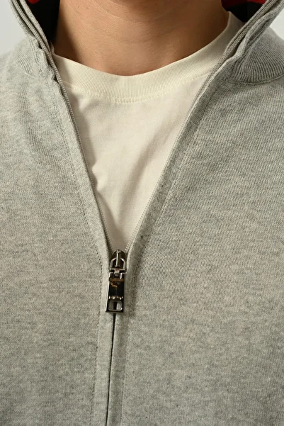 MFY Fashion Men's 100% Cotton Thin Knitwear Sweater Full Zipper Standard Fit Regular Cut Light Gray