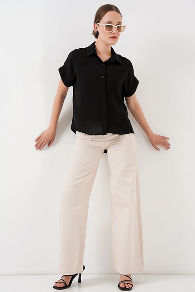 Bigdart Women's Oversize Short Sleeve Shirt 20322 - Black
