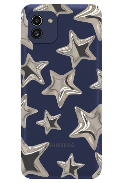 WANNA PROTECT Samsung A03 Şeffaf Stars Desenli Silikon Telefon Kılıfı