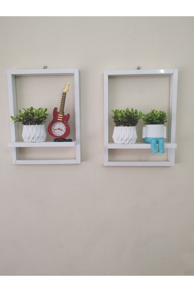 Beğendik Mobilya Beyaz Dekoratif Raflı Çerçeve - 2 Adet (40x30x9)