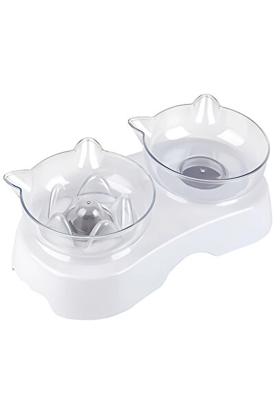 LAST وعاء طعام وماء شفاف مزدوج، حامل مرتفع، مضادة للانزلاق للقطط والكلاب الصغيرة