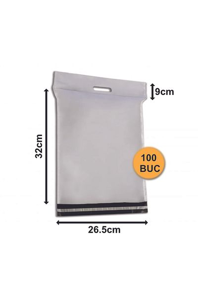 DAD Set of 100 Courier Bags (Envelopes) with Handle, 265×320+90+50 mm, 60 my