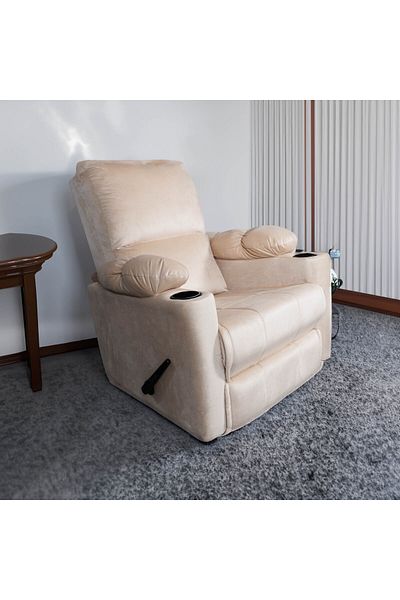 Lazy Vibes Sun | Velvet Rocking & Rotating Cinematic Recliner Chair with Cups Holder - Dark Ivory