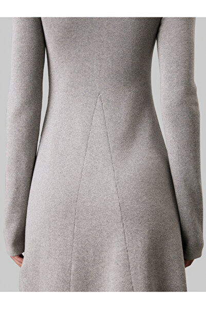 Calvin Klein Women Grey Heather Ribbed Cotton Flared Jumper Dress