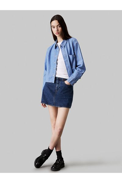 Calvin Klein Women Blue Cropped Dad Chambray Shirt