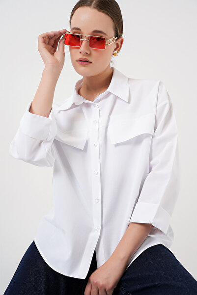 Bigdart Women's Pocket Detailed Oversize Shirt 20313 - White