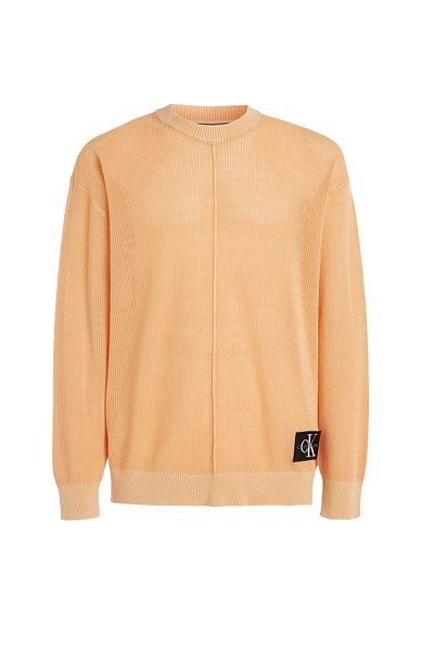 Calvin Klein Men Crushed Orange Open Structure Pullovers Sweater
