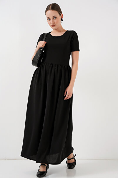 Bigdart Kısa Kol Uzun Elbise 2551 - Siyah