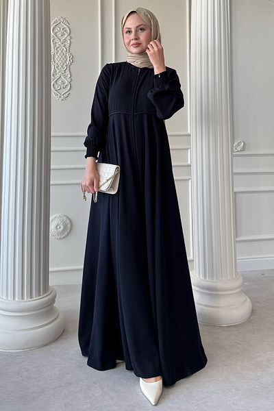 InStyle Dark Navy Blue Ferace with Shirred Pleated Sleeves