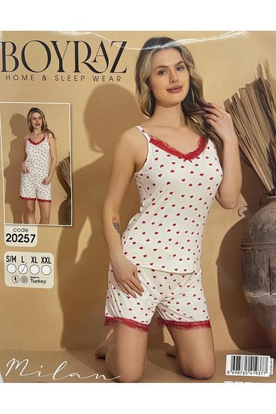 BOYRAZ Ekru Color Dominant Strap Milan Fabric Pajama Set