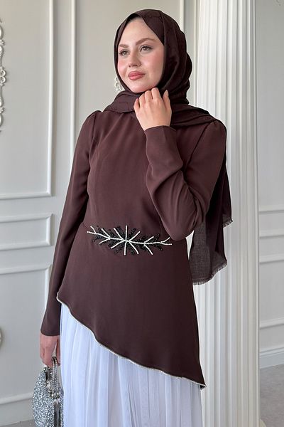 InStyle Πέτρινο Λεπτομερές Φόρεμα Bitter Brown με Τούλι Φούστα