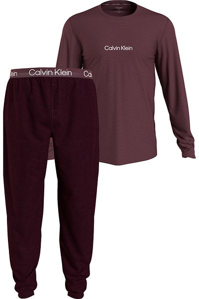 Calvin Klein Men Burgundy Long Sleeve Tee & Jogger Set