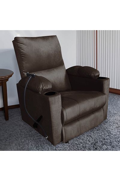 Lazy Vibes Sun Plus | Velvet Classic Cinematic Recliner Chair with Phone & Cups Holder - Dark Brown