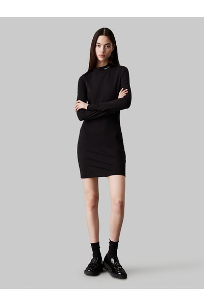 Calvin Klein Calvin Klein Women Black Logo Elastic Milano Jersey Long Sleeve Dress