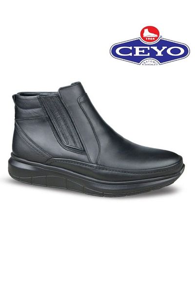 Ceyo Μαύρες ανδρικές μπότες από γνήσιο δέρμα ορθοπεδικά αντιολισθητικά με φερμουάρ 1940
