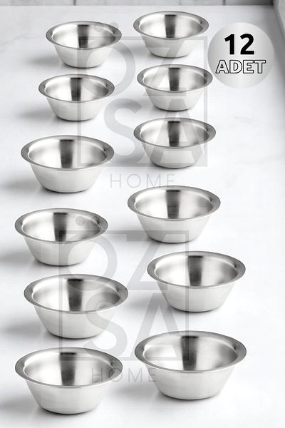 ÖzSa Home 12 Pieces 18/10 Stainless Steel Coffee Side Turkish Delight Bowl Jam Bowl Burger Side Sauce Bowl 7,5 cm