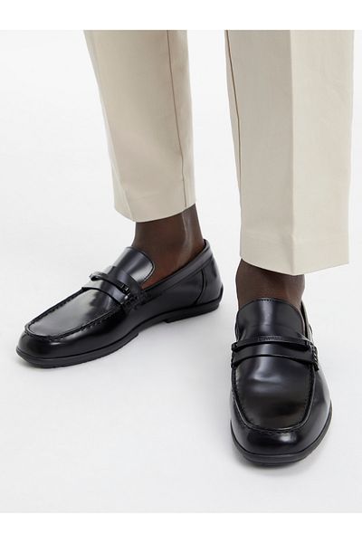 Calvin Klein Men Black Loafers Driver W/Plaque Lth