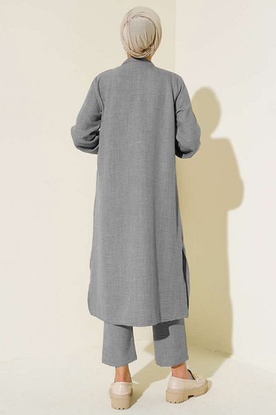 Lucia Fashion Pantaloni cu tunică cu fante, costum din două piese, gri