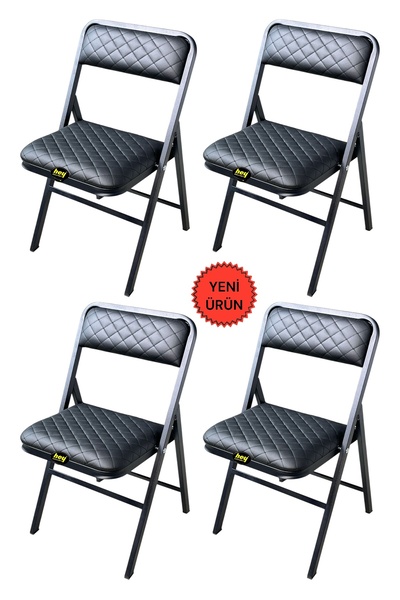 hey Katlanır Kamp Sandalyesi Piknik Sandalyesi Siyah Deri Baklava 4'lü