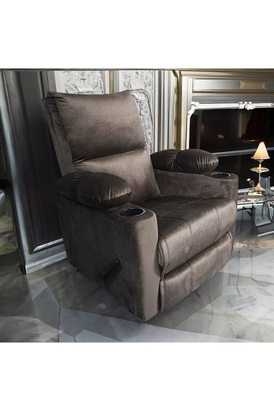 Lazy Vibes Sun | Velvet Rocking Cinematic Recliner Chair with Cups Holder - Dark Brown
