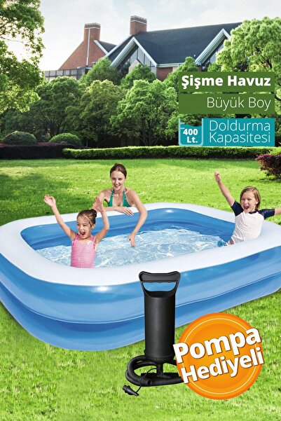 Genel Markalar Büyük Boy Şişme Aile Havuzu 211x132x46 cm + Manuel Pompa, Yaz ...