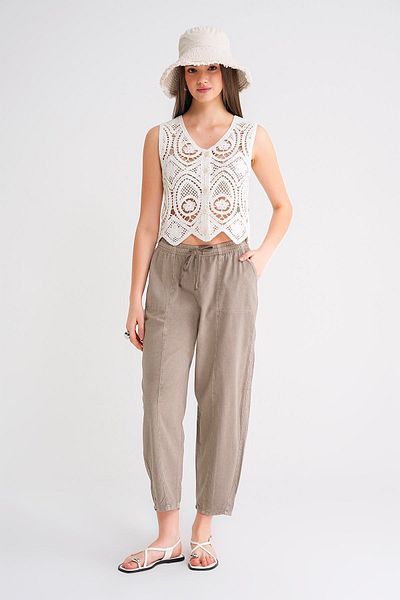Mixray 4436 Γυναικείο λινό ριγέ παντελόνι Shalwar Antique Mink