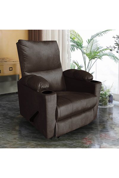 Lazy Vibes Sun | Velvet Classic Cinematic Recliner Chair with Cups Holder - Dark Brown