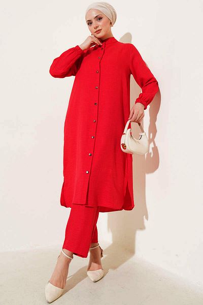 Kirazgym Judge Collar Buttoned Double Tunic Suit Red