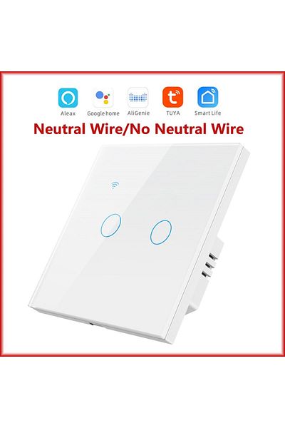 OEM Smart Switch with Touch, WiFi, Remote Control, Tempered Glass, 10A, 2 Channels, White