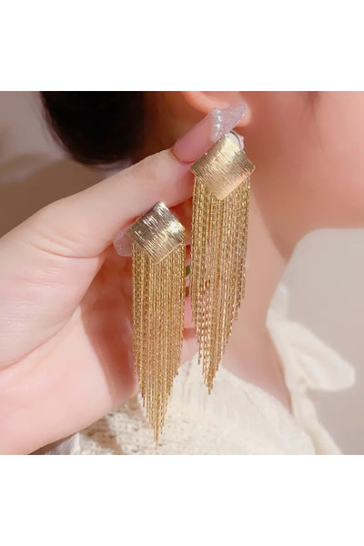 begüm jewelery DÜZ ZİNCİR GEOMETRİK DESEN SALLANTILI TASARIM KÜPE