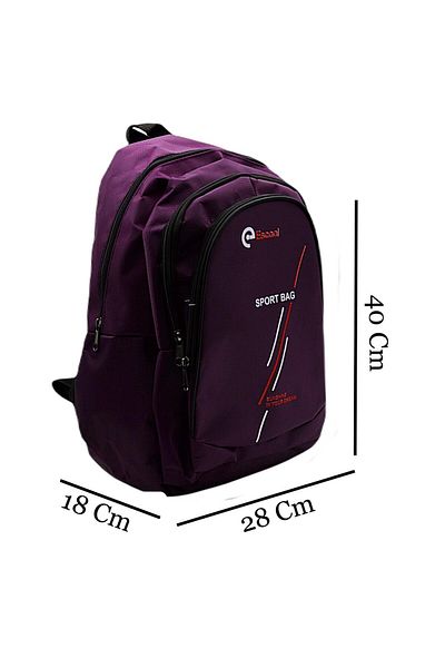 Gen-Of 3 Compartment Sport Bag School Backpack Stripe Printed Plum Kod:702