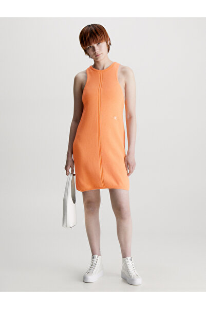 Calvin Klein Women Crushed Orange Knitted Tank Dress