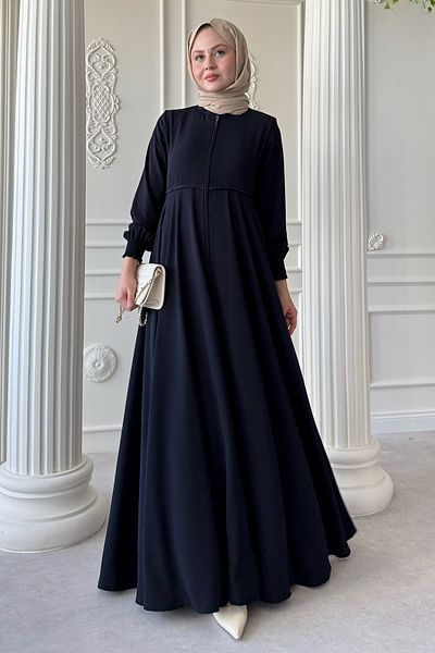 InStyle Dark Navy Blue Ferace with Shirred Pleated Sleeves