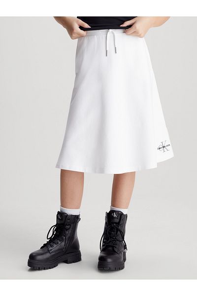 Calvin Klein Girls White Monogram Embroidered A-Line Skirt