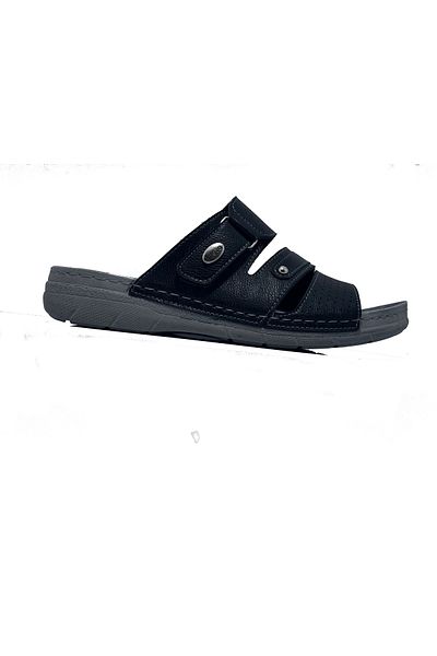 ayaktarz Enova Black Velcro Comfortable Stylish Outward Men's Slippers