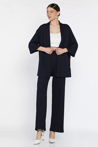 GÜLSELİ Navy Blue Women's Kimono Pants Double Set