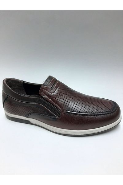 Adnan Bozkaya Genuine Leather Daily Summer Tan Color Men's Shoes Without Laces