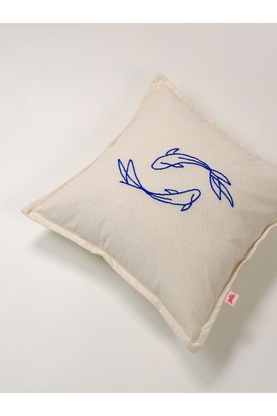 Galia Tasarım Κάλυμμα μαξιλαριού Saks Blue Dolphins Washed Linen Punch Throw
