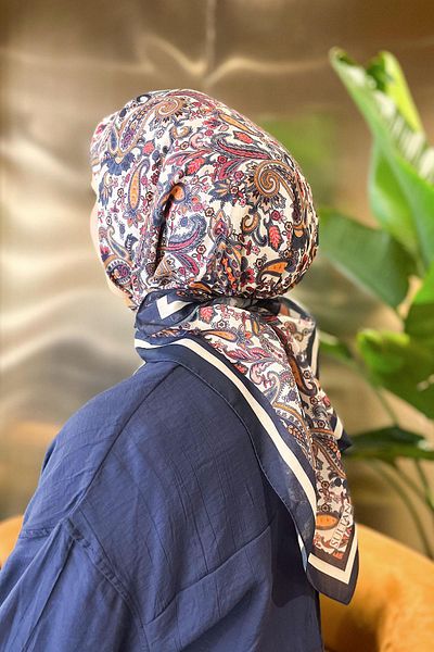 Sultan Eşarp Φουλάρι Sultan Fresh Cotton - Μοτίβο σάλι - SFE001-05 - Navy Blue, Pink