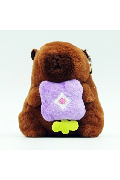 ABYZ Breloc de pluș Capybara pentru copii +3 ani 11 cm culoare maro cu floare violet drăguț și distractiv