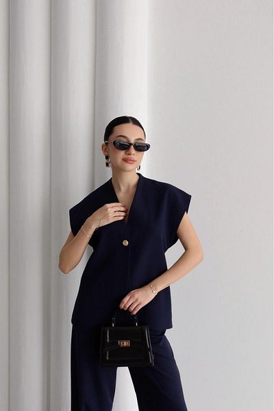 Ekim Store Gold Buttoned Vest Trousers Double Blazer Set